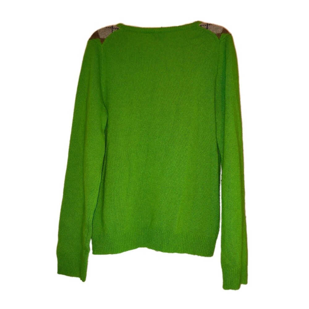 ​VTG J.Crew Holiday 2006 Argyle V-Neck Sweater Lime Green Merino Wool Blend M - Picture 4 of 12